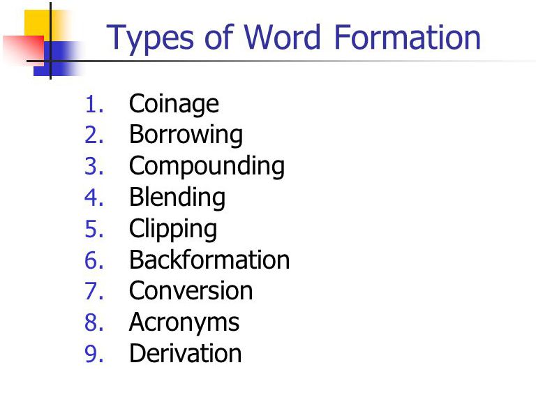 Типы словообразования